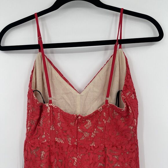 Lulus Womens Dress Size XS Red One Wish Lace Asymmetric Hem Sleeveless Midi - Picture 6 of 10